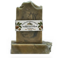 Frankincense and Myrrh cocoa shea soap bar on white